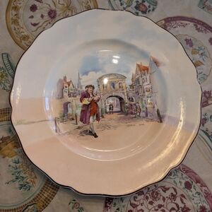 Vintage Royal Doulton Plate with Historical Scene in Cream and Blue